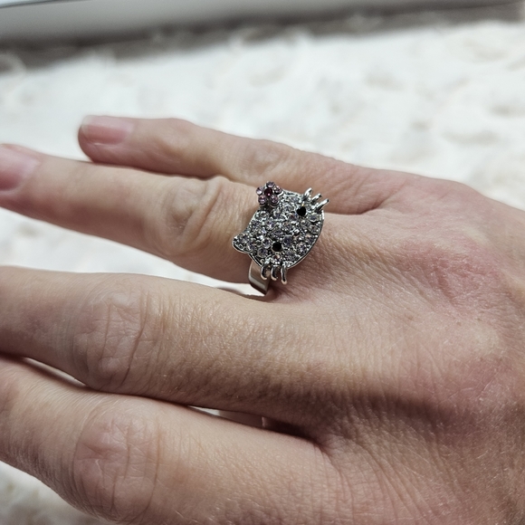 Hello Kitty - Silver Tone Adjustable Rhinestone Ring - Picture 8 of 12